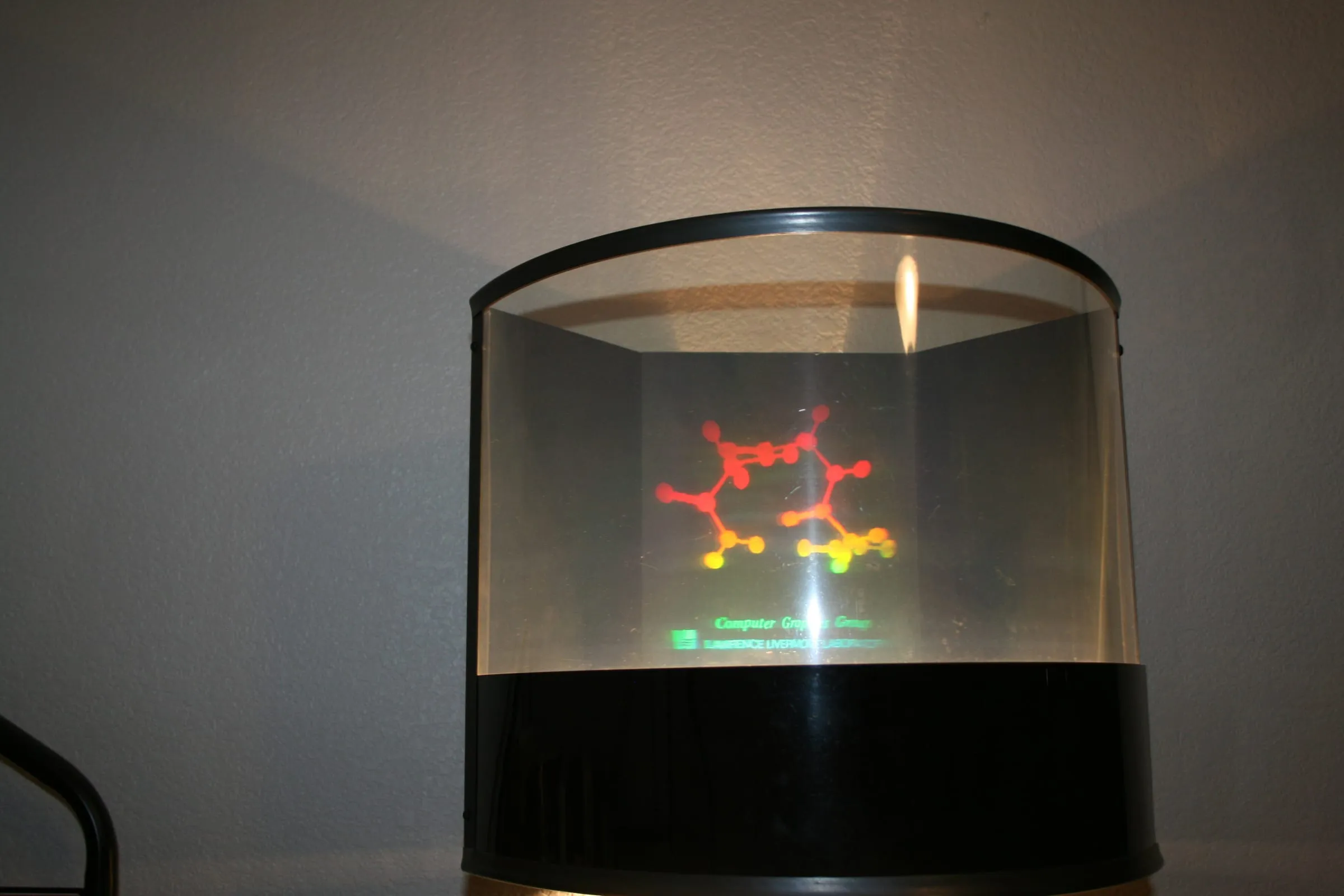 A hologram depicting a molecular model.